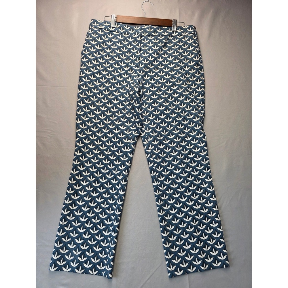 Ann Taylor Factory Signature Blue White Geometric Floral Ankle Pants Size 12